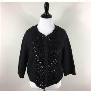 Anthropologie Elevenses Black Sequin Wool Jacket Coat Sparkle Embellished